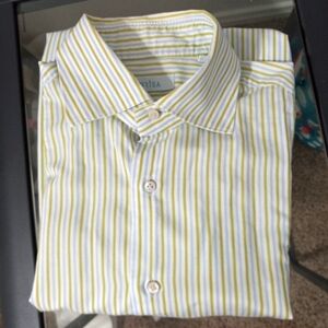 Sonrisa Mens 16/41 Cotton Luxury Long Sleeved Shirt - Lime n Sky Blue on White